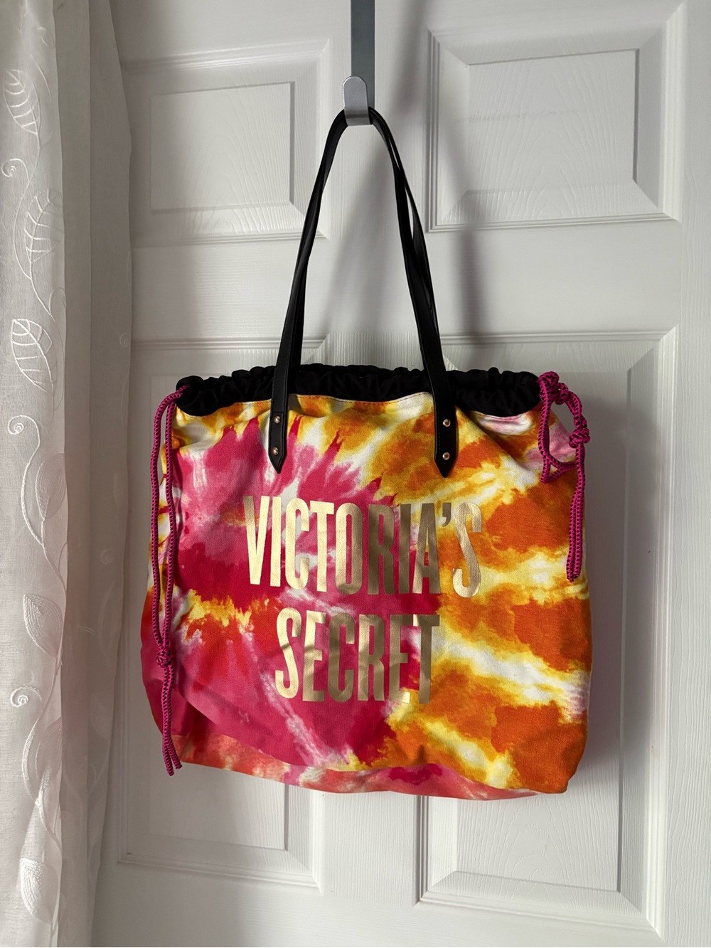 Victoria's Secret Limited Edition Tye Dye big Tote Bag drawstring closure 17x16”